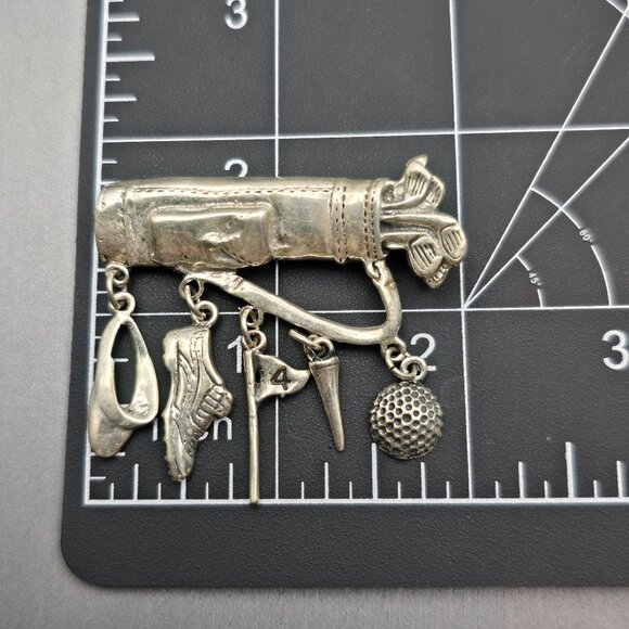 VTG Sterling Golf Charm Brooch 925 Silver Clubs & Dangling Mini Charms 17.84g - Picture 4 of 5